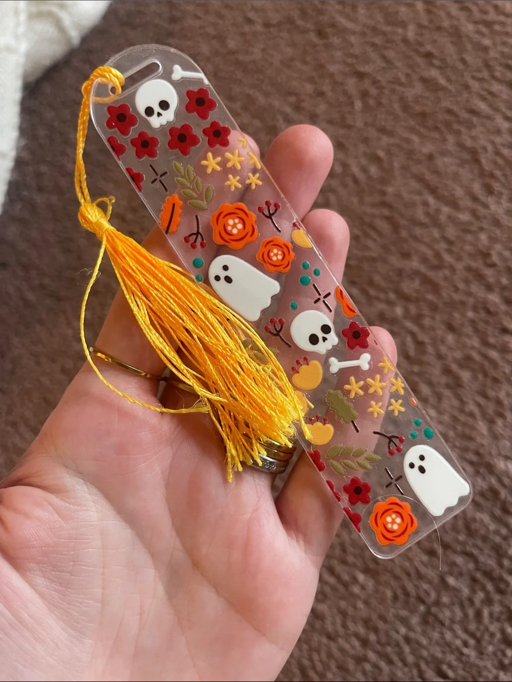 Yellow Tassel Ghost & Floral Bookmark